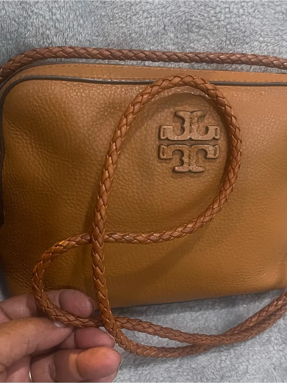 Tory Burch Tan Pebbled Leather Crossbody with Tassel